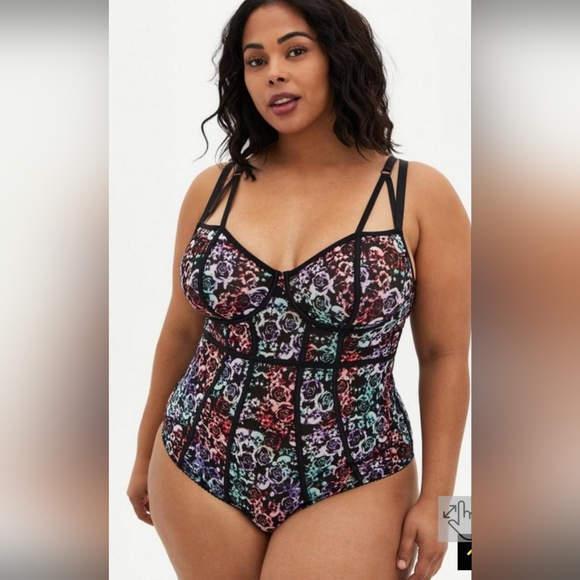 torrid Other - Torrid Simply Mesh Bodysuit in Mirrored Skull Floral, BNWT, Size 2X